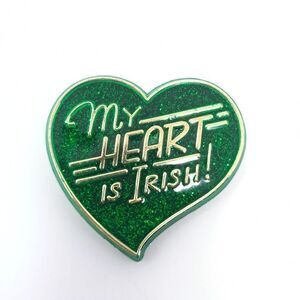 Vintage My heart is Irish Green Glitter Heart Brooch, St Pattys Patricks Day